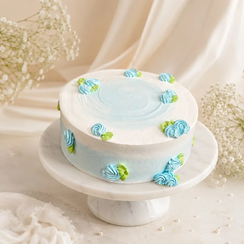Sky Blue Rosette Fresh Cream Cake