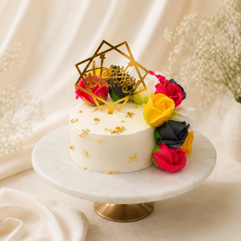Golden Floral Celebration Cake