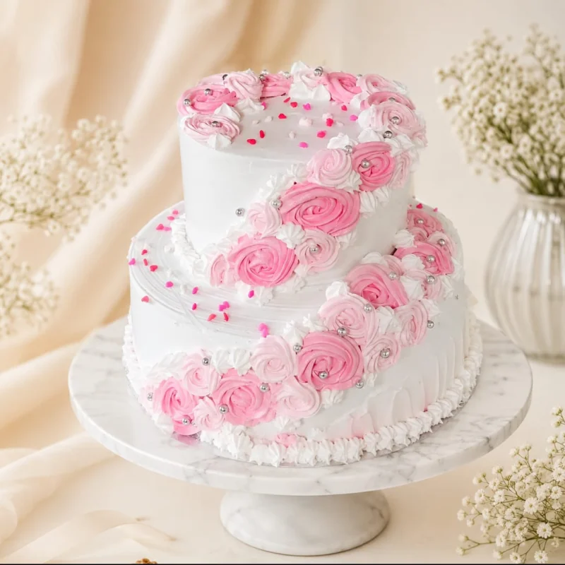 Blush Rosette Cascade Cake