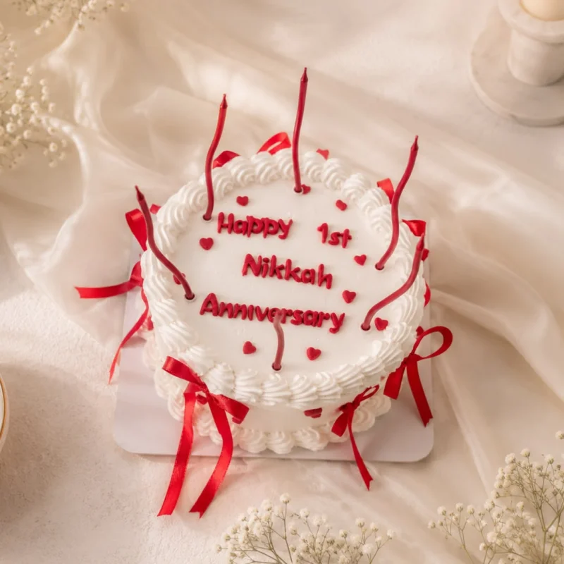Ruby Ribbon Nikkah Anniversary Cake