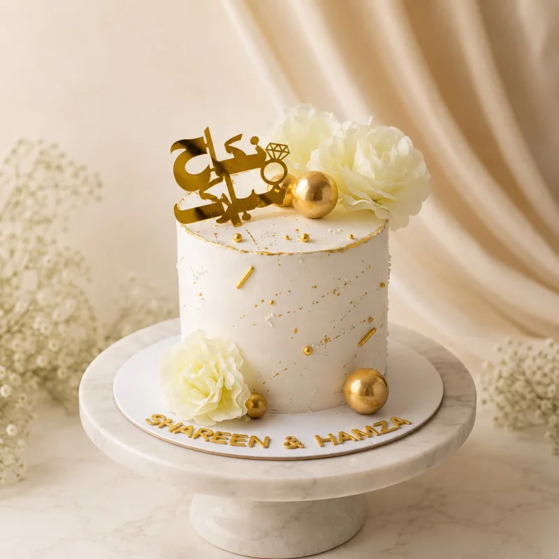 Golden Elegance Engagement Cake